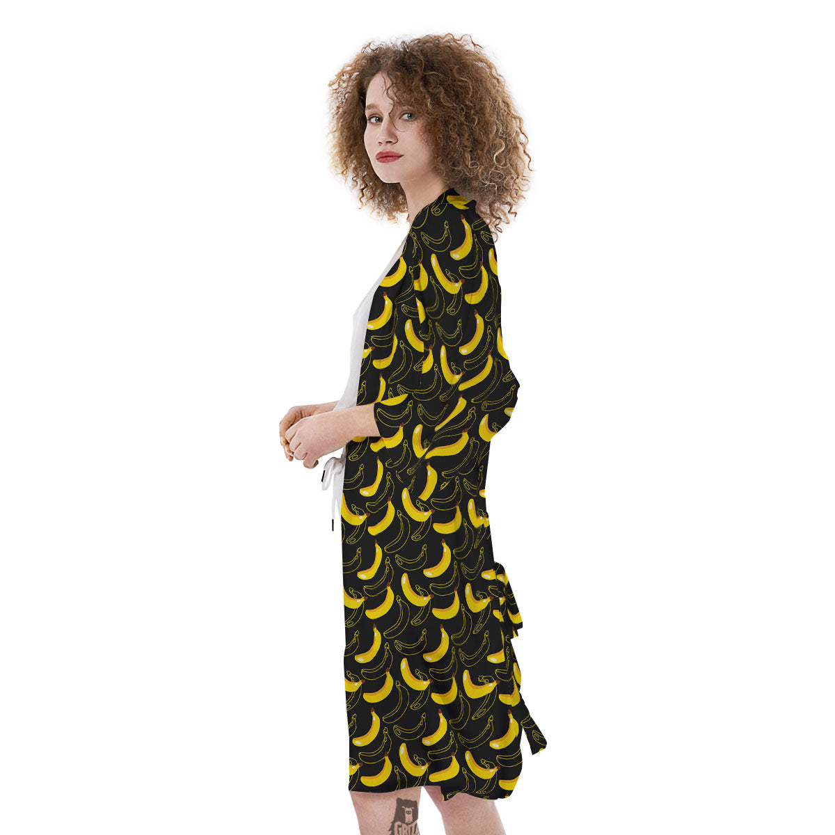 Banana Black Cartoon Print Pattern Kimono-grizzshop