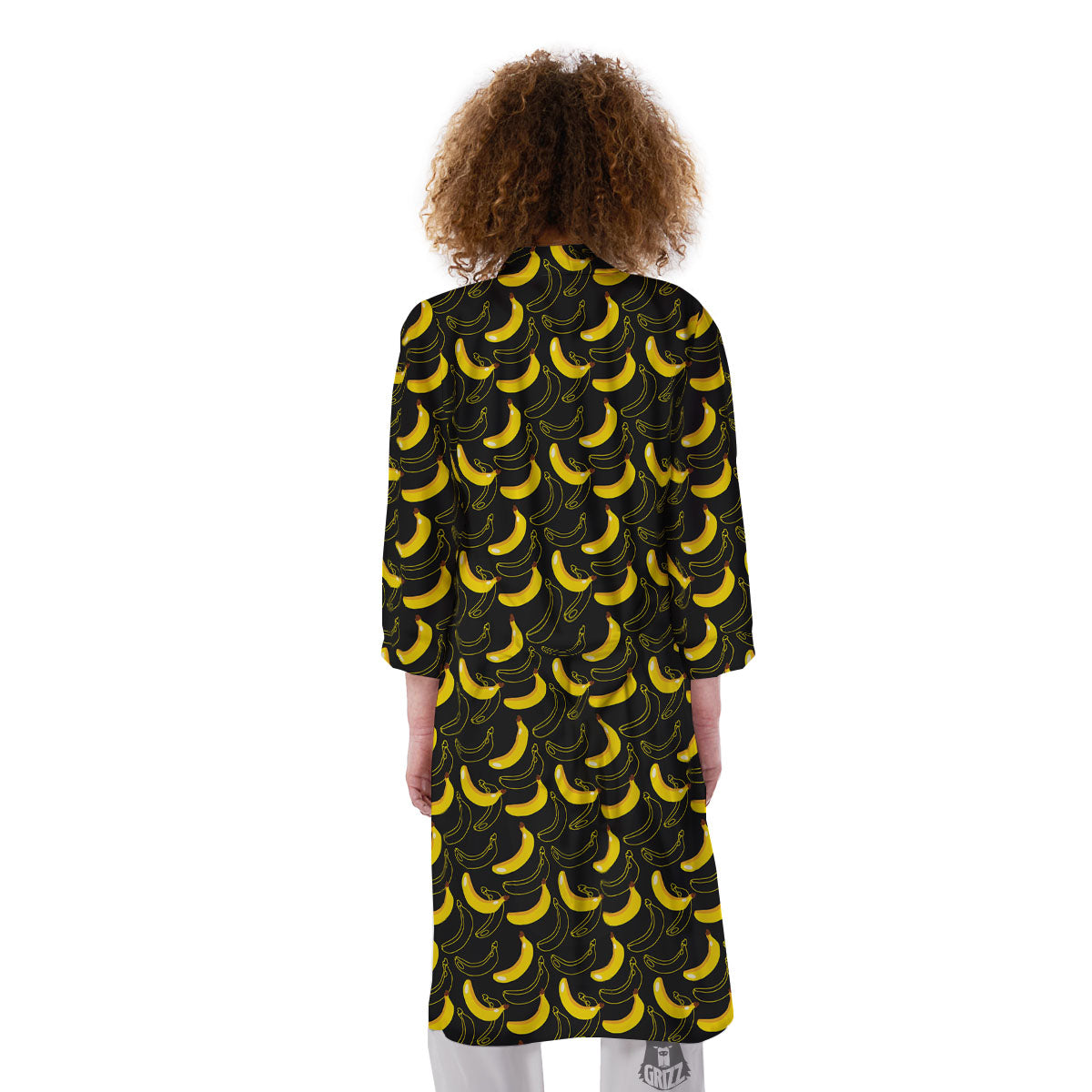 Banana Black Cartoon Print Pattern Kimono-grizzshop