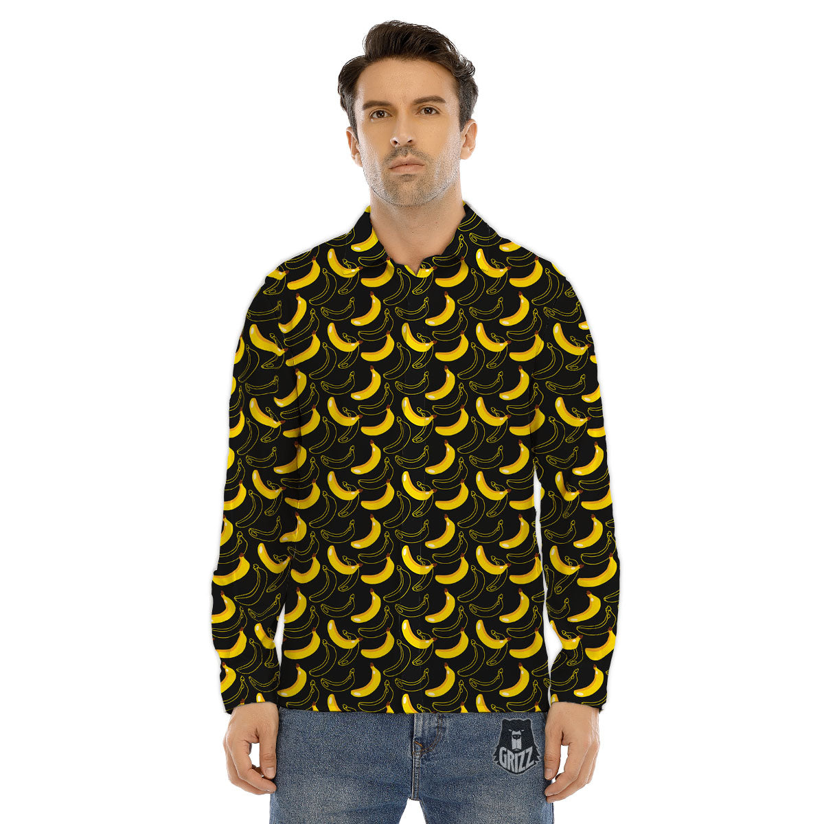 Banana Black Cartoon Print Pattern Men's Dress Shirts-grizzshop