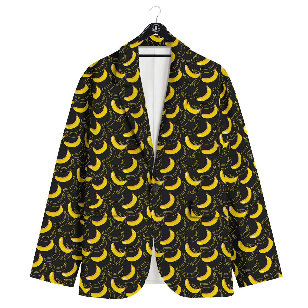 Banana Black Cartoon Print Pattern Men's Sport Coat-grizzshop