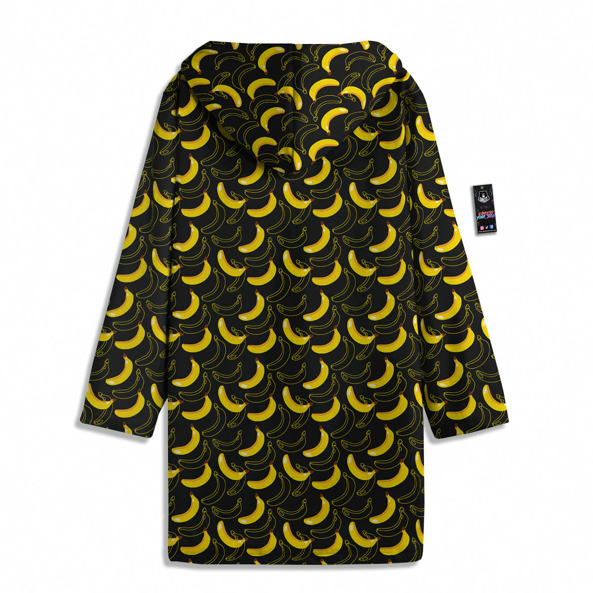 Banana Black Cartoon Print Pattern Men's Windbreaker Jacket-grizzshop