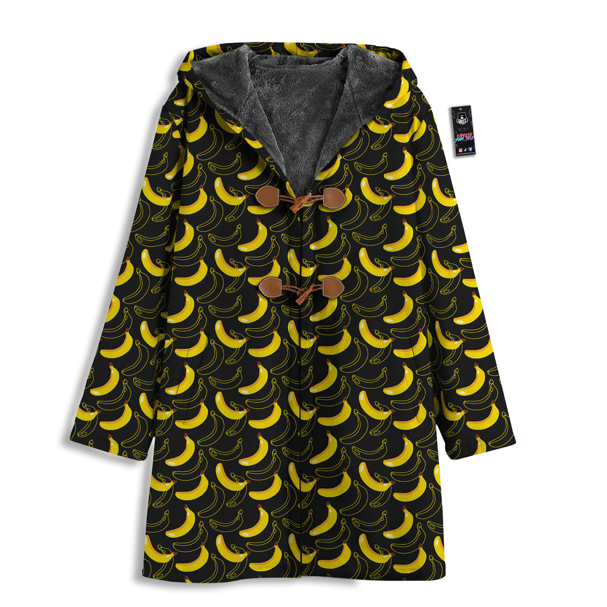 Banana Black Cartoon Print Pattern Men's Windbreaker Jacket-grizzshop
