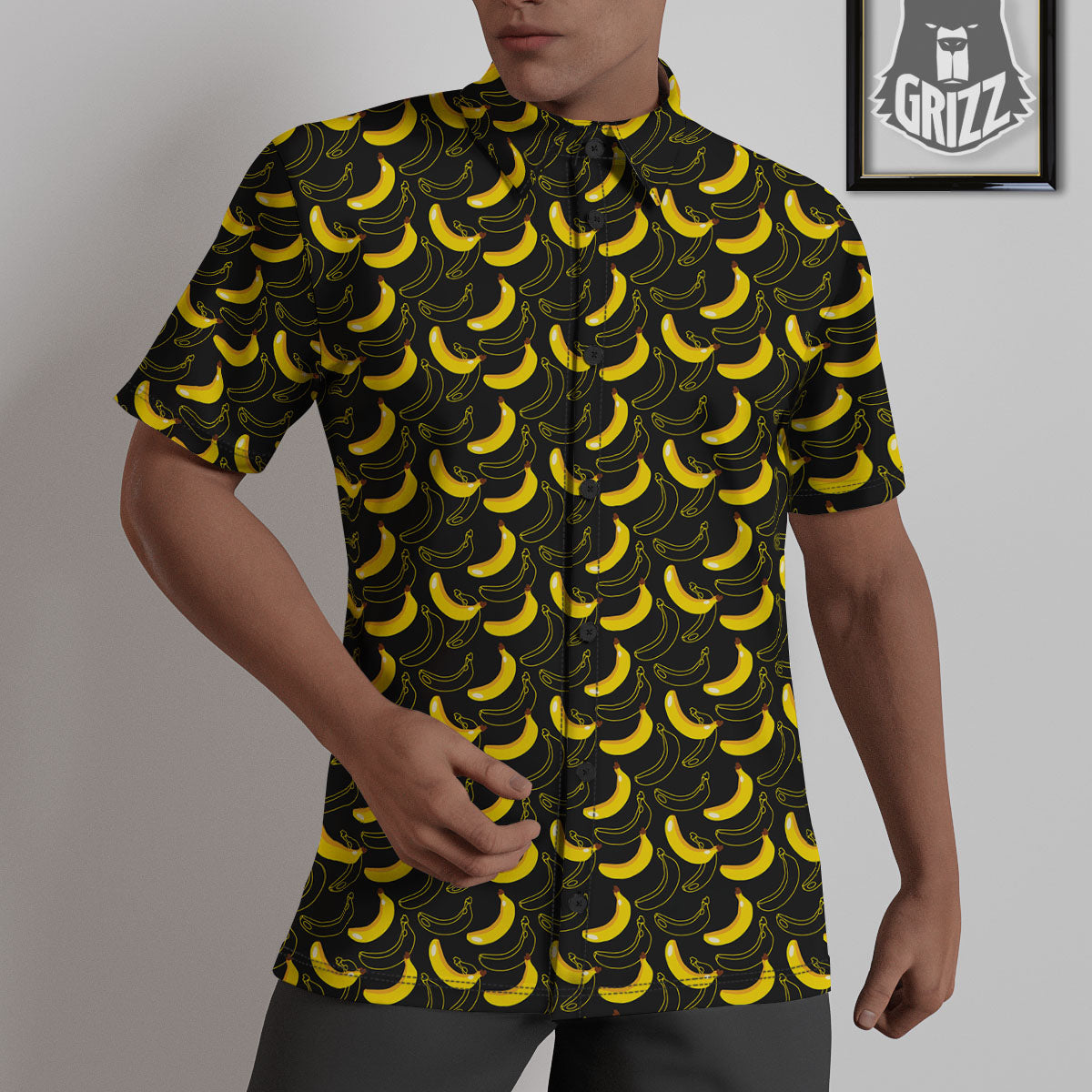 Banana Black Cartoon Print Pattern Untucked Shirts-grizzshop