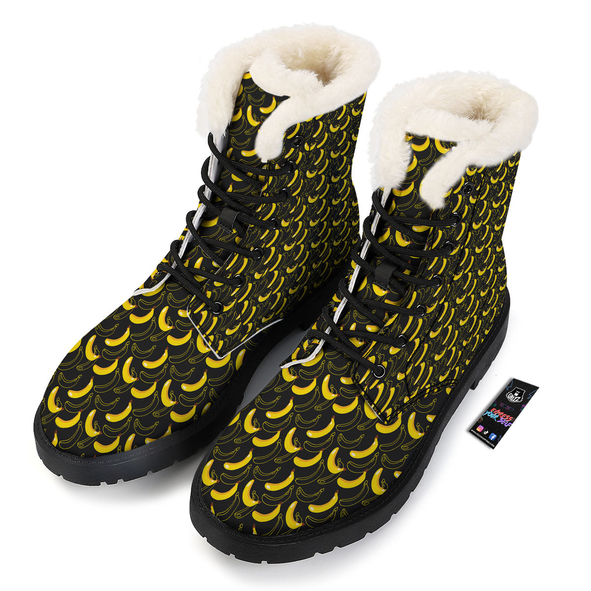 Banana Black Cartoon Print Pattern Winter Boots-grizzshop