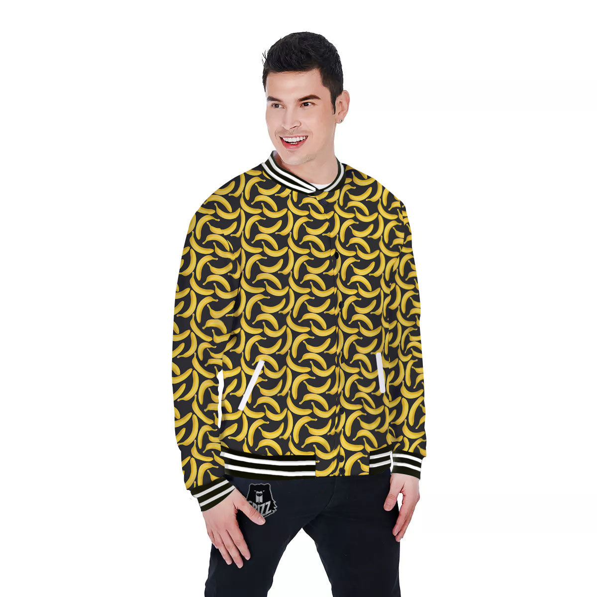 Banana Black Print Pattern Baseball Jacket-grizzshop