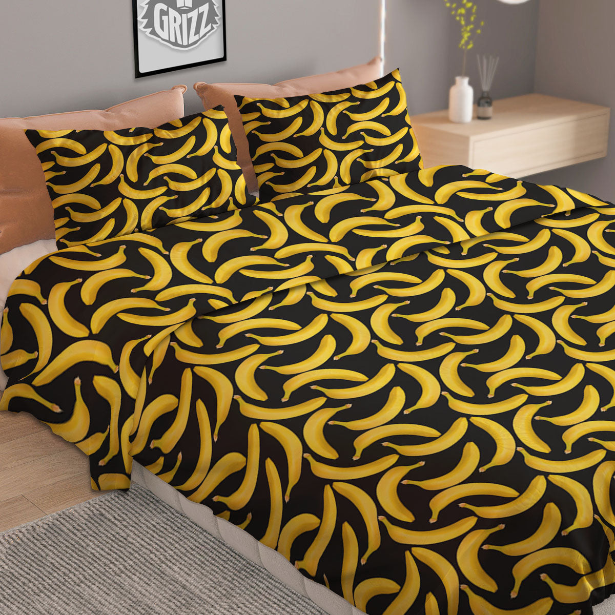 Banana Black Print Pattern Duvet Cover Bedding Set