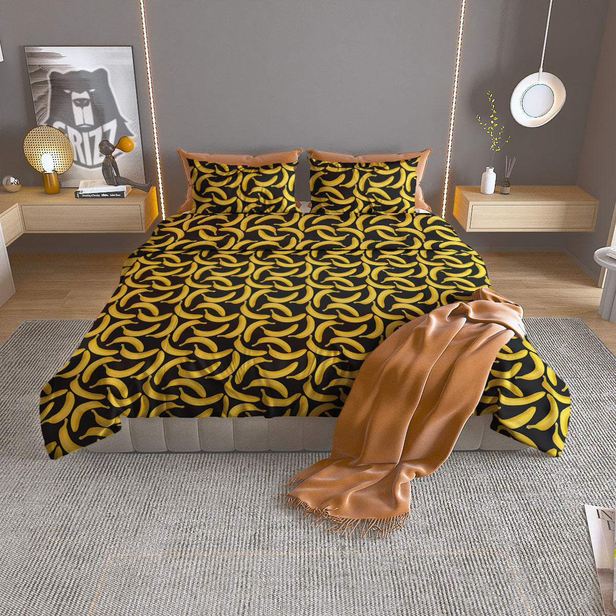 Banana Black Print Pattern Duvet Cover Bedding Set
