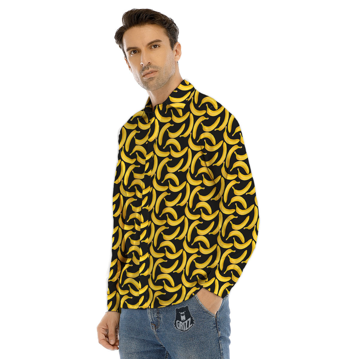 Banana Black Print Pattern Men's Dress Shirts-grizzshop