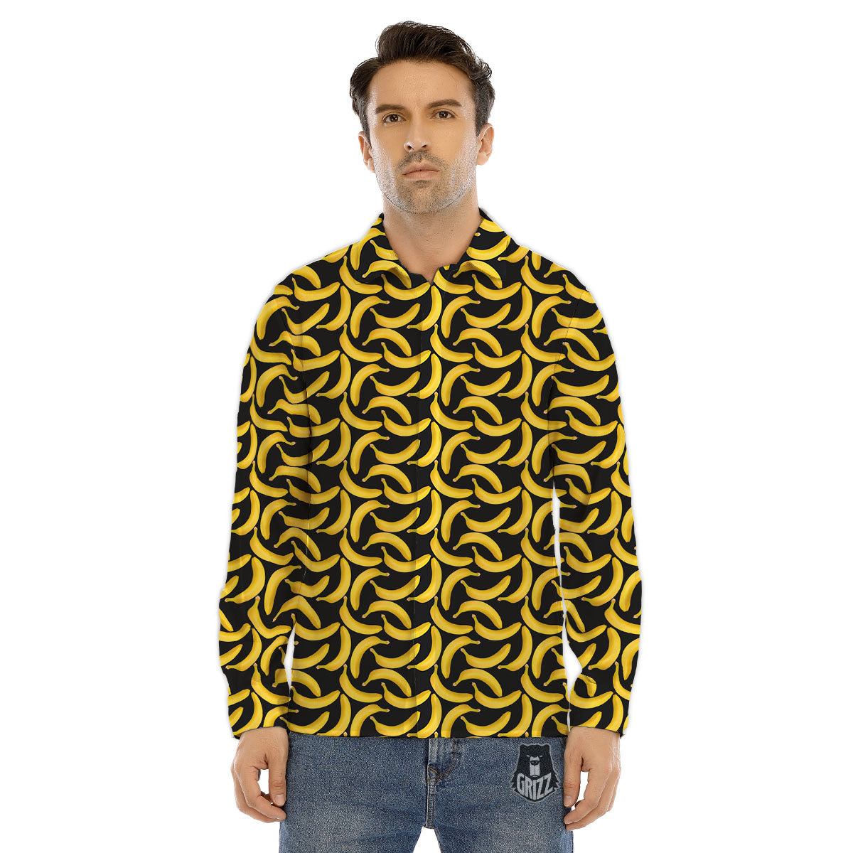 Banana Black Print Pattern Men's Dress Shirts-grizzshop
