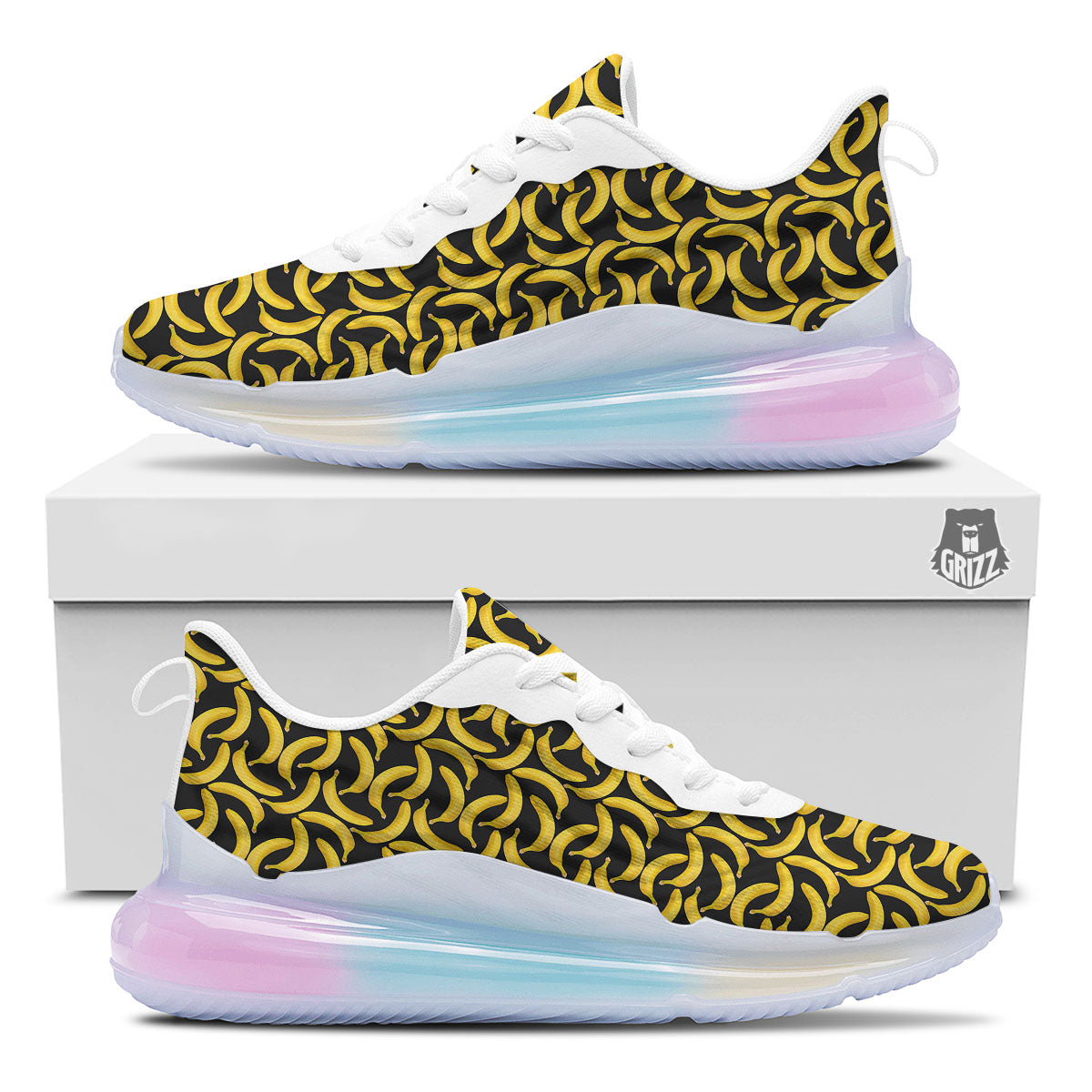 Banana Black Print Pattern Running Sneakers-grizzshop