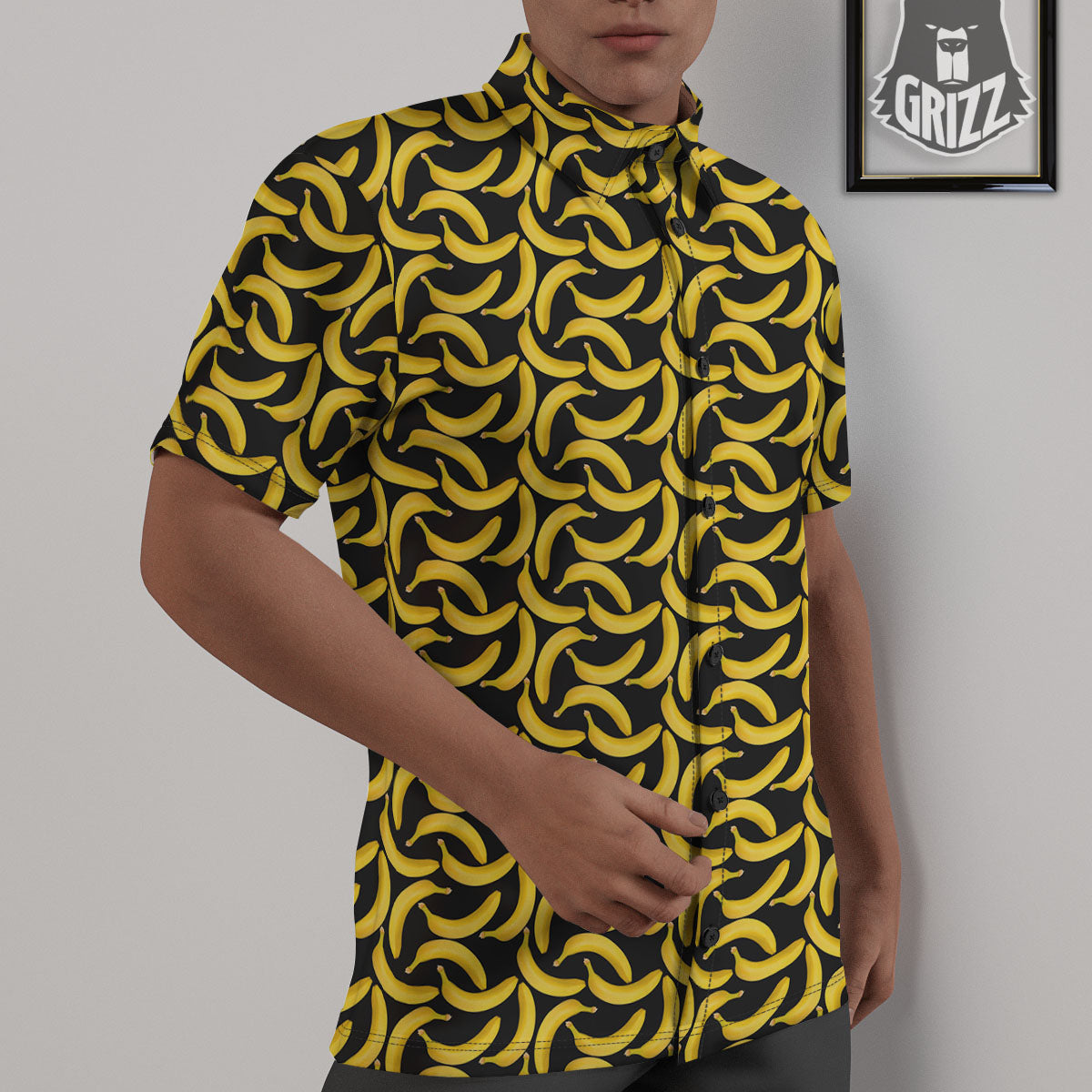 Banana Black Print Pattern Untucked Shirts-grizzshop