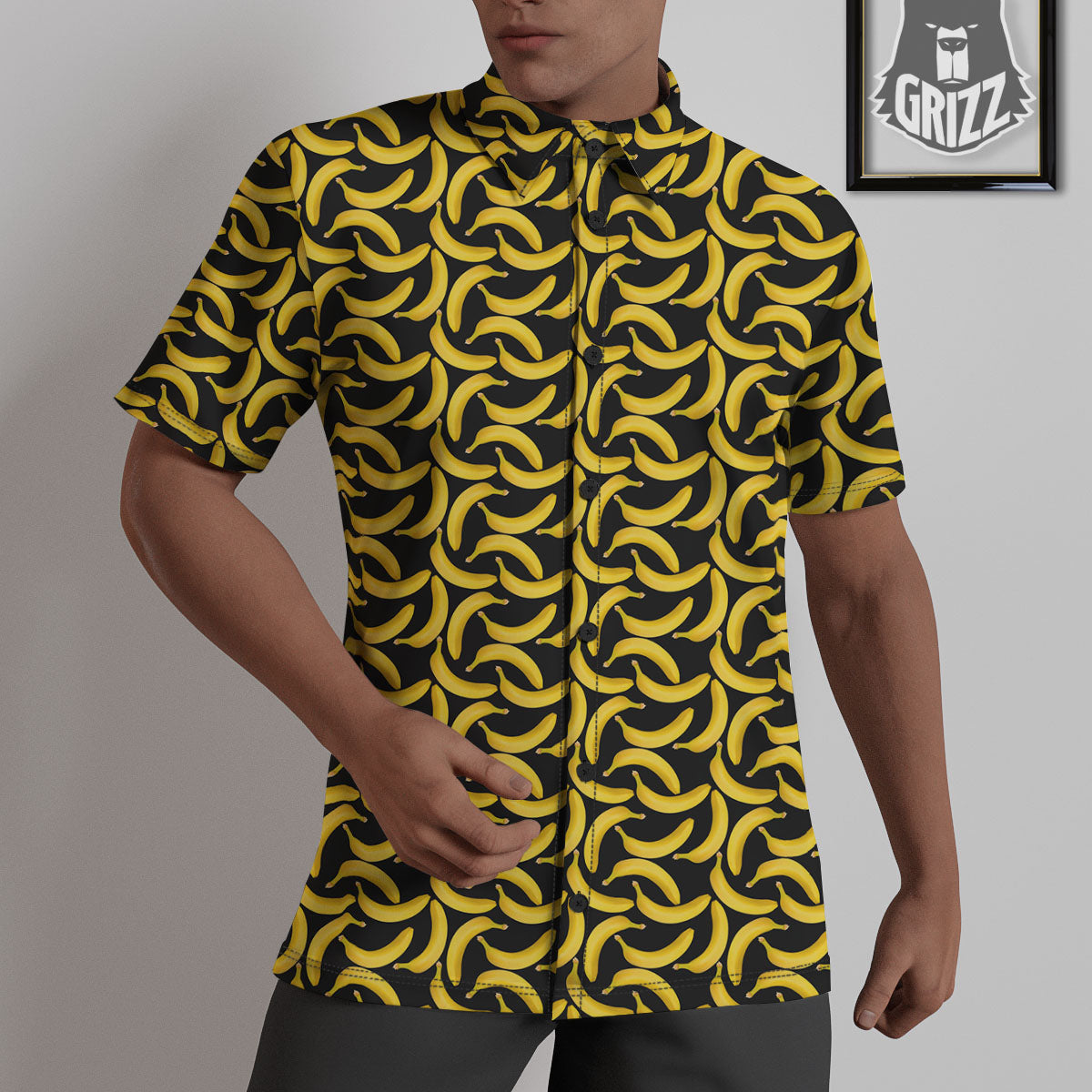 Banana Black Print Pattern Untucked Shirts-grizzshop