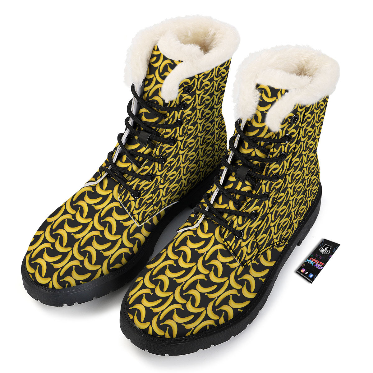 Banana Black Print Pattern Winter Boots-grizzshop