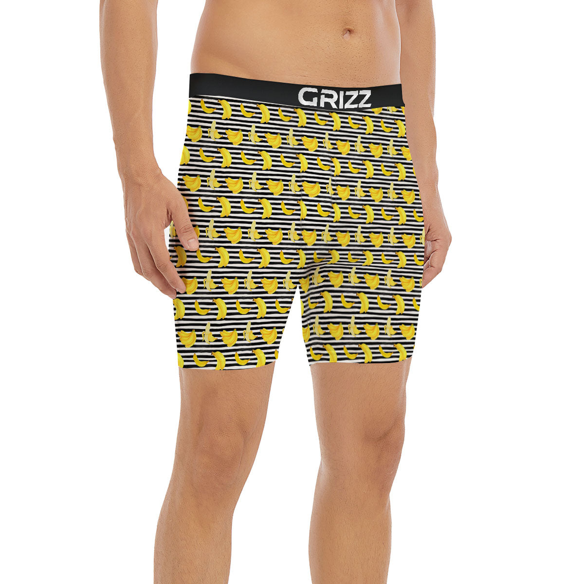 Banana Black Striped Print Pattern Boxer Briefs-grizzshop
