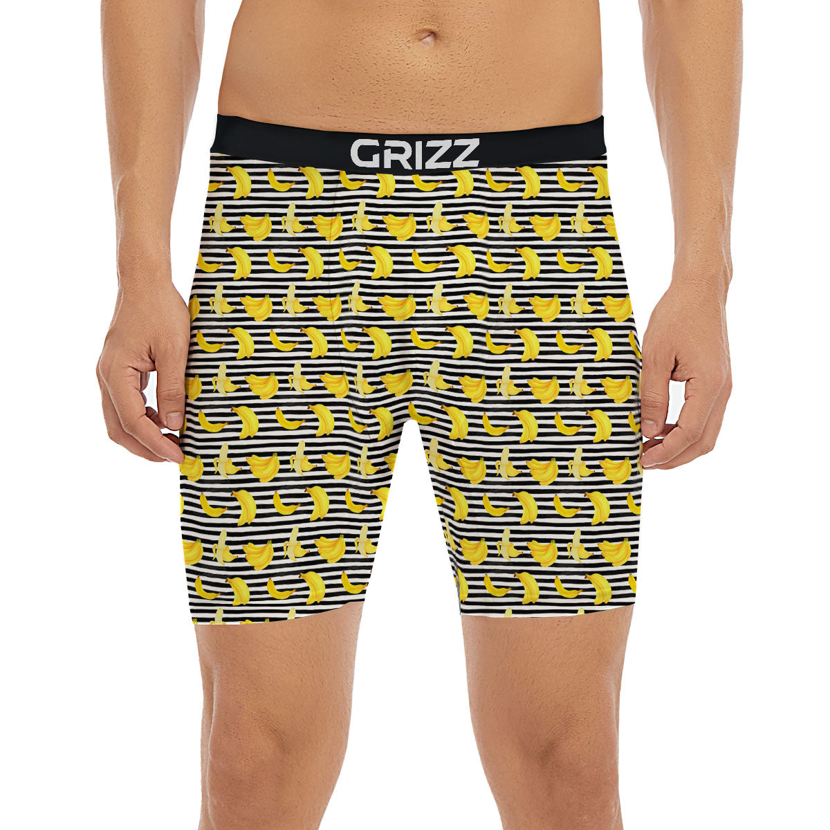 Banana Black Striped Print Pattern Boxer Briefs-grizzshop
