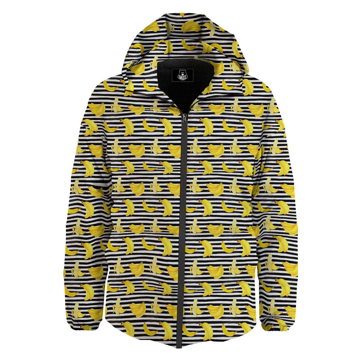 Banana Black Striped Print Pattern Down Jacket-grizzshop