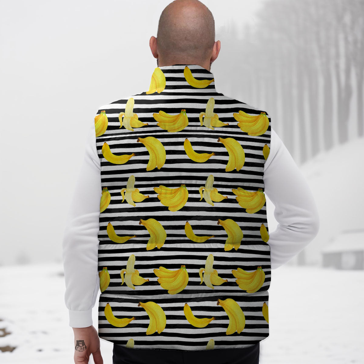 Banana Black Striped Print Pattern Down Vest
