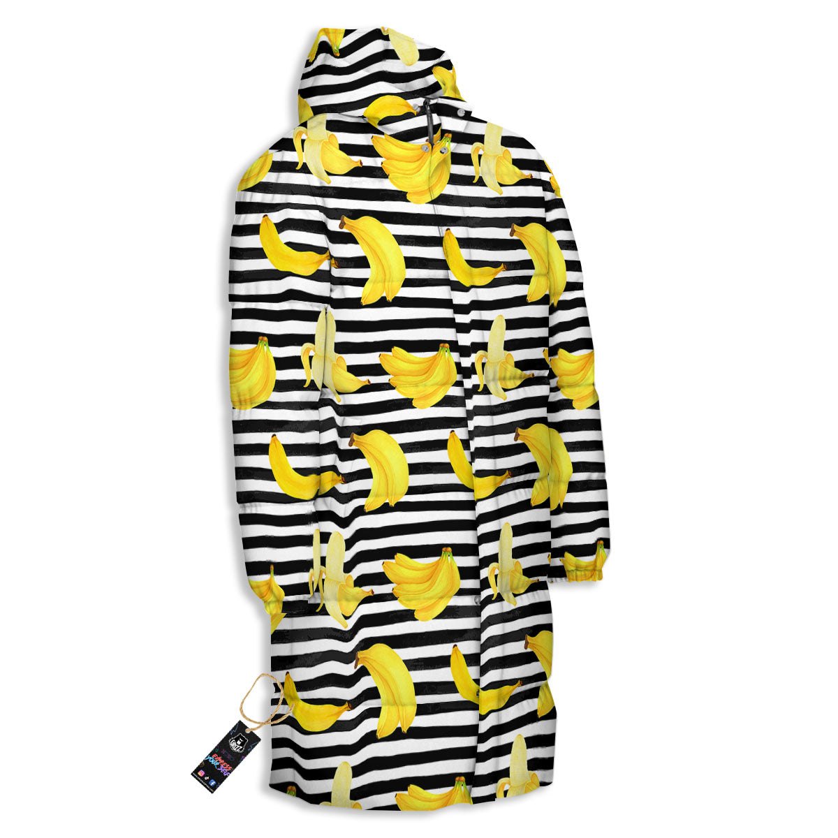 Banana Black Striped Print Pattern Long Down Jacket-grizzshop