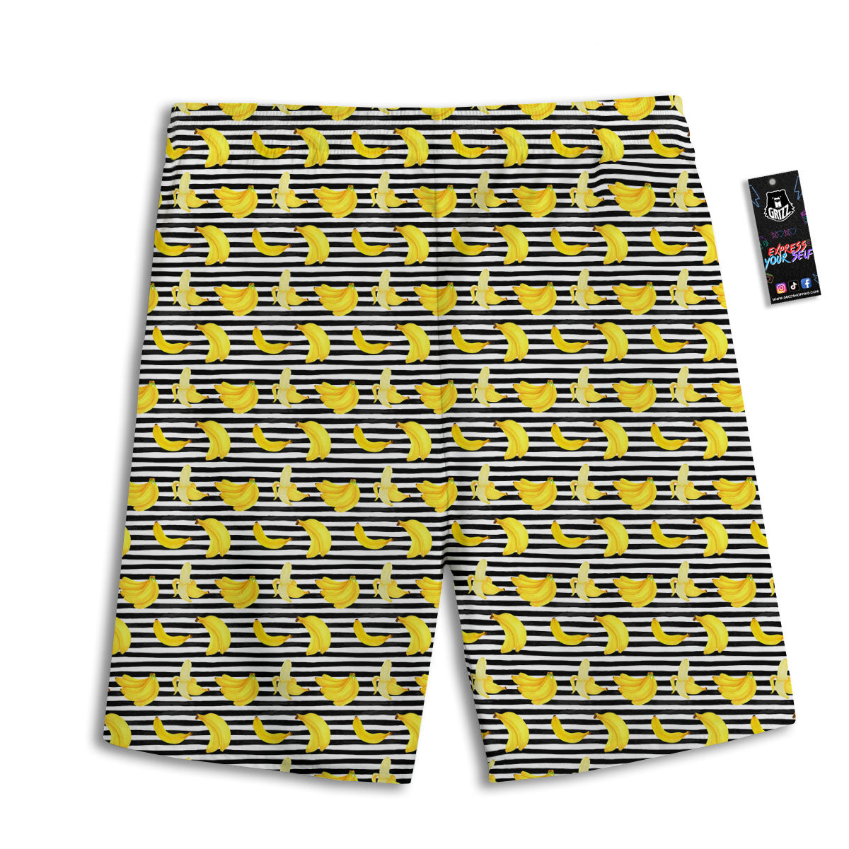 Banana Black Striped Print Pattern Men's Athletic Shorts