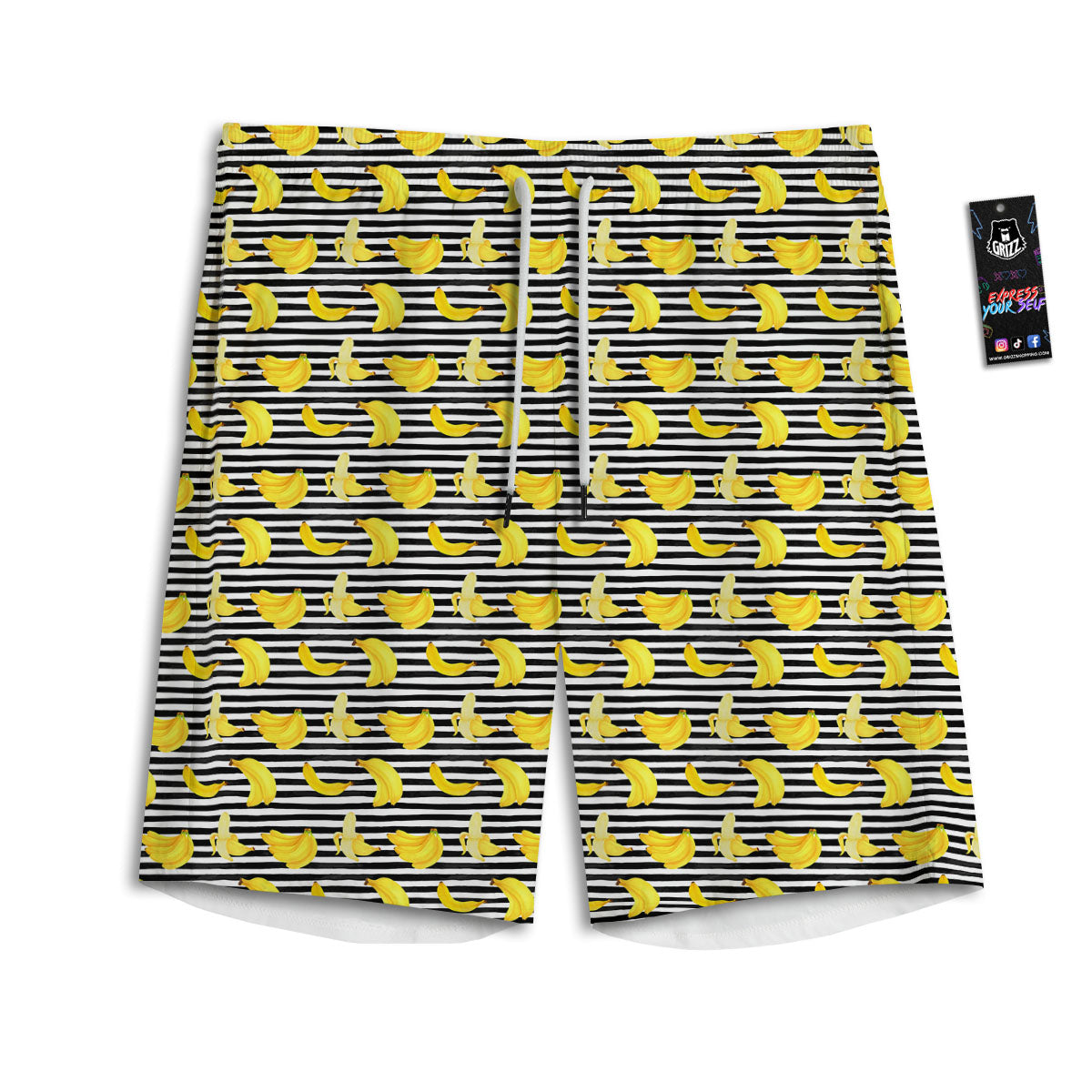 Banana Black Striped Print Pattern Men's Athletic Shorts