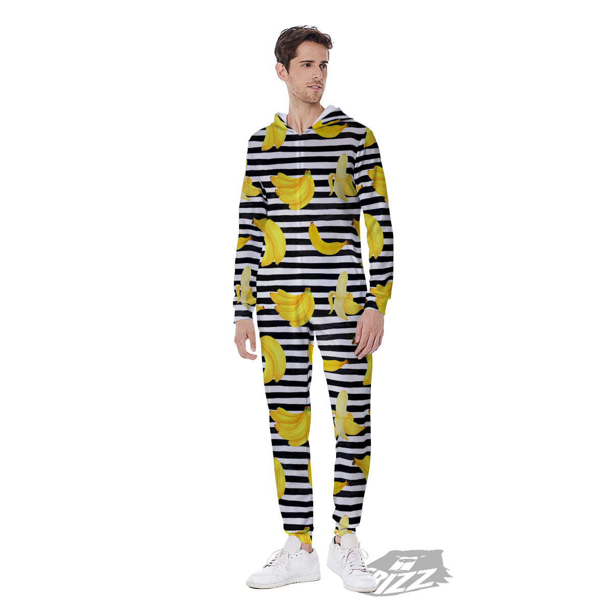 Banana Black Striped Print Pattern Men's Jumpsuit-grizzshop