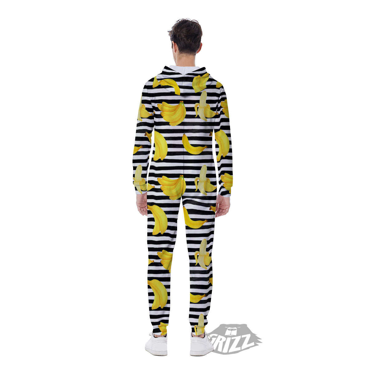 Banana Black Striped Print Pattern Men's Jumpsuit-grizzshop