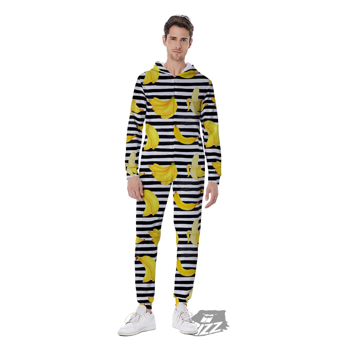 Banana Black Striped Print Pattern Men's Jumpsuit-grizzshop