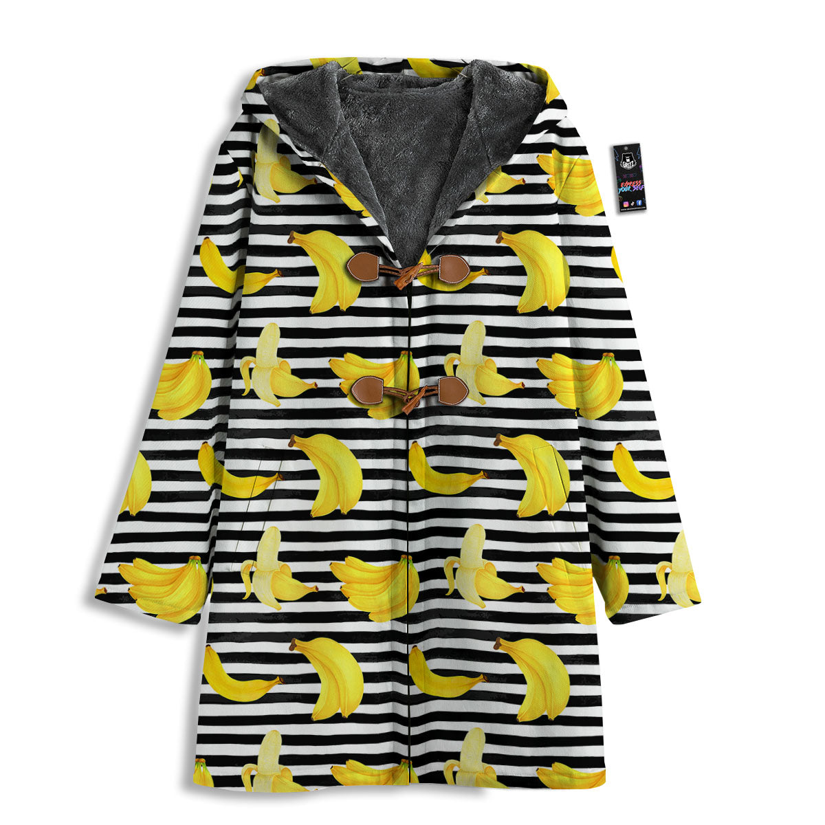 Banana Black Striped Print Pattern Men's Windbreaker Jacket-grizzshop