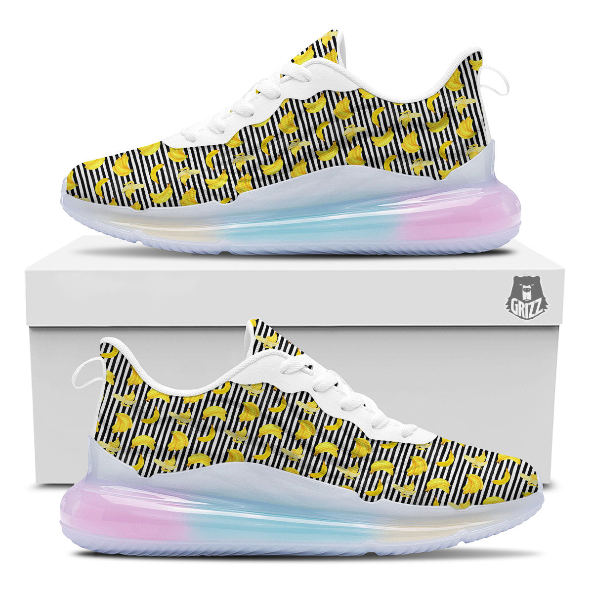 Banana Black Striped Print Pattern Running Sneakers-grizzshop