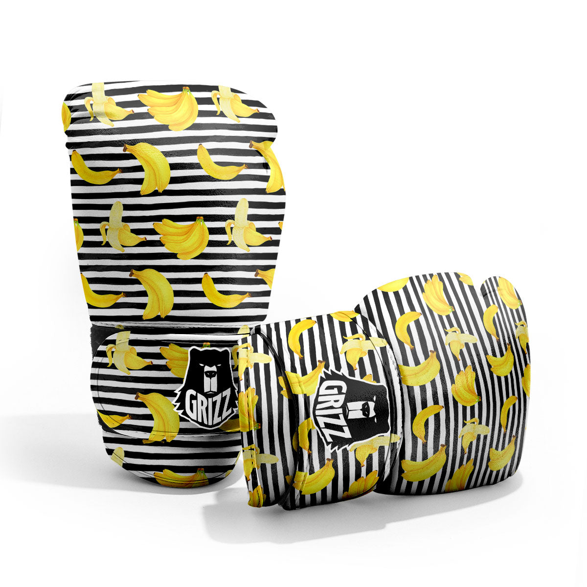 Banana Black Striped Print Pattern Pro Boxing Glove