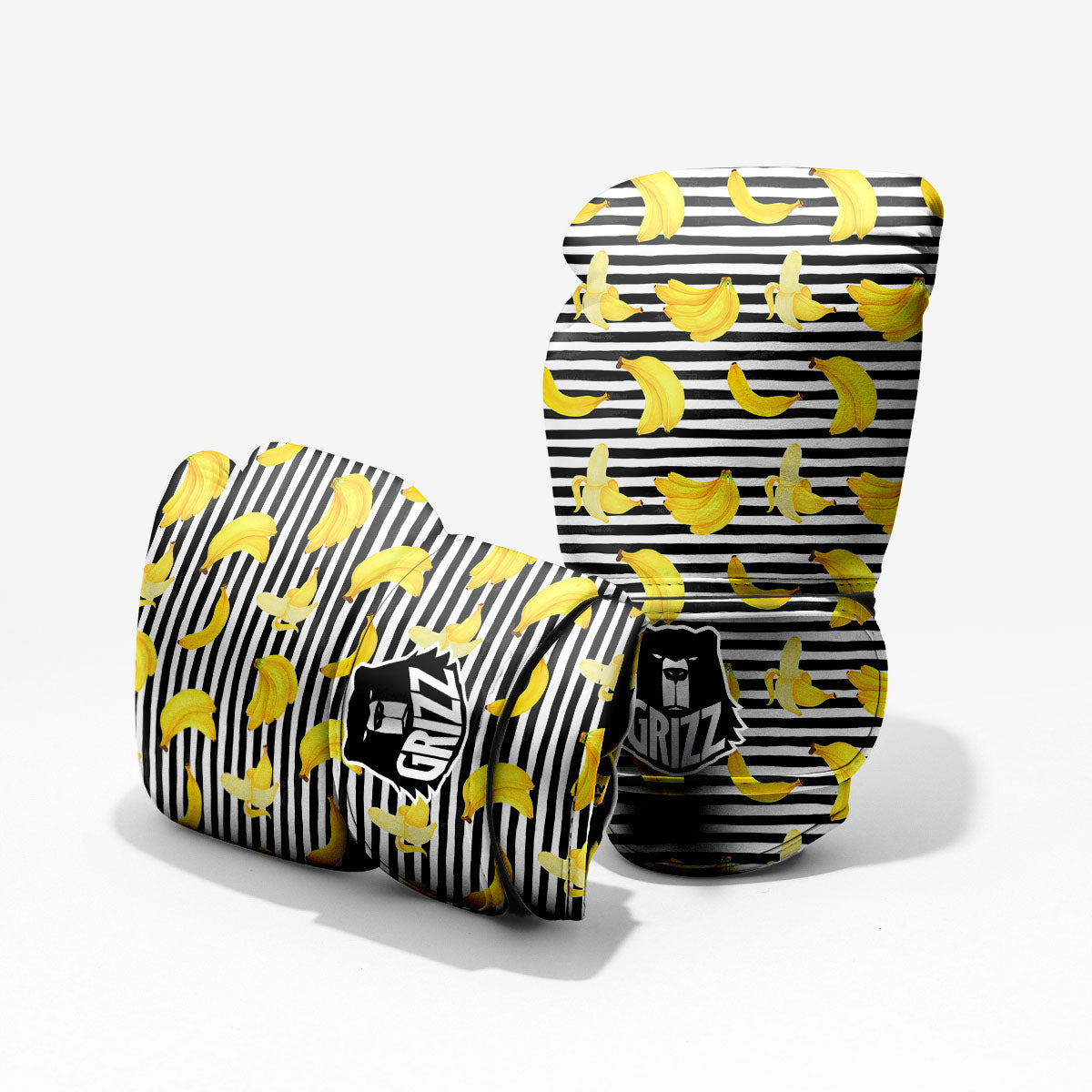 Banana Black Striped Print Pattern Pro Boxing Glove