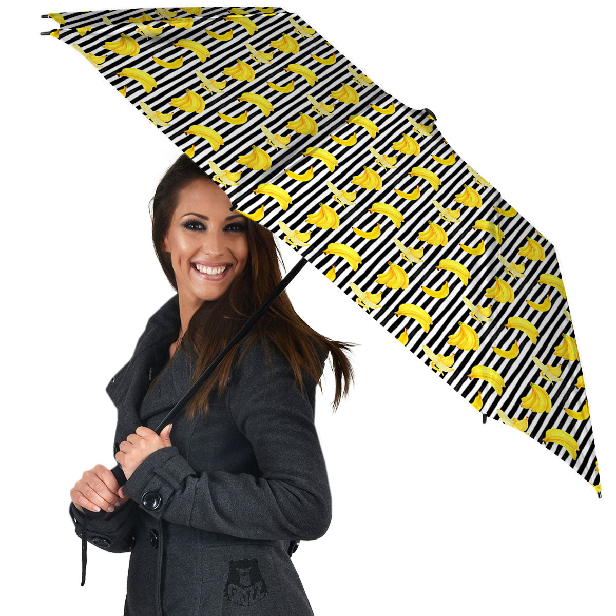 Banana Black Striped Print Pattern Umbrella-grizzshop
