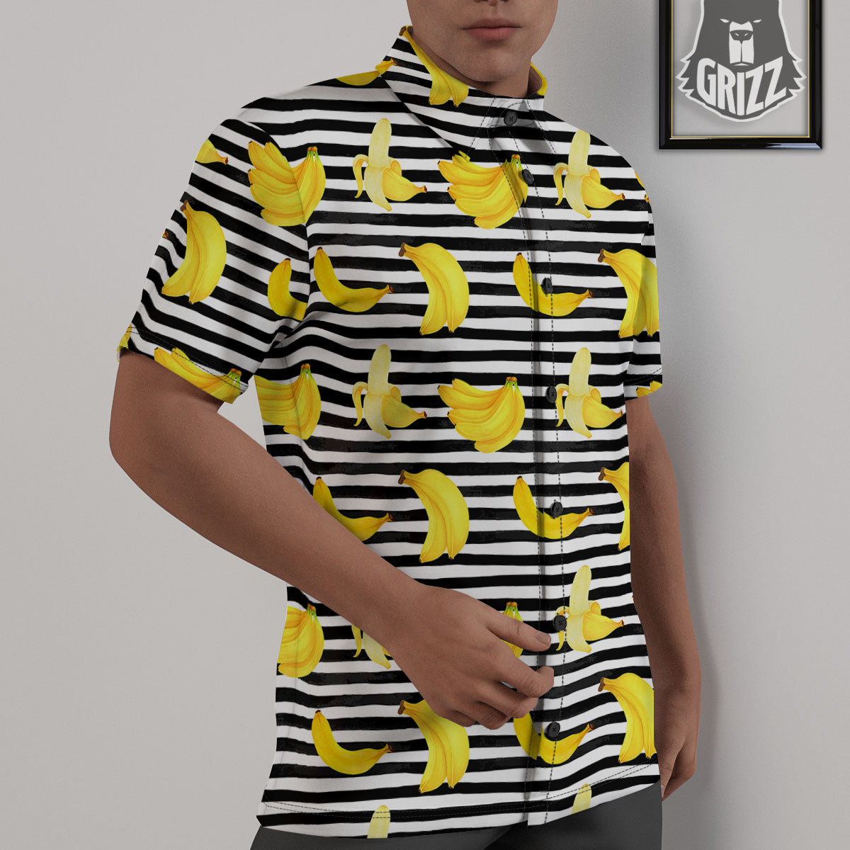 Banana Black Striped Print Pattern Untucked Shirts-grizzshop
