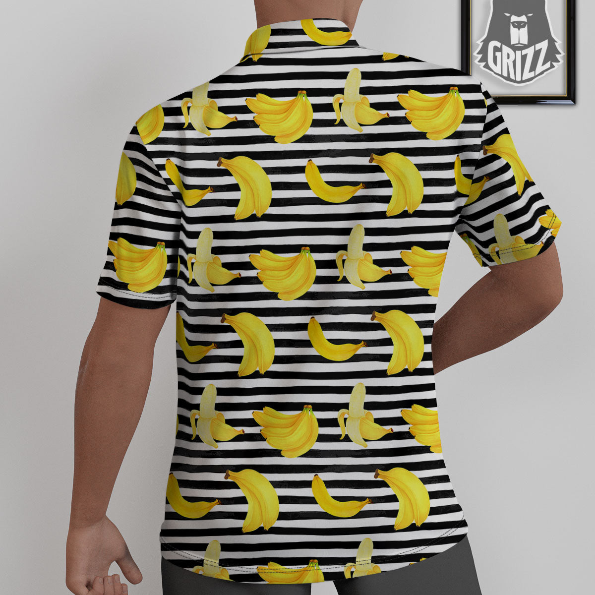 Banana Black Striped Print Pattern Untucked Shirts-grizzshop