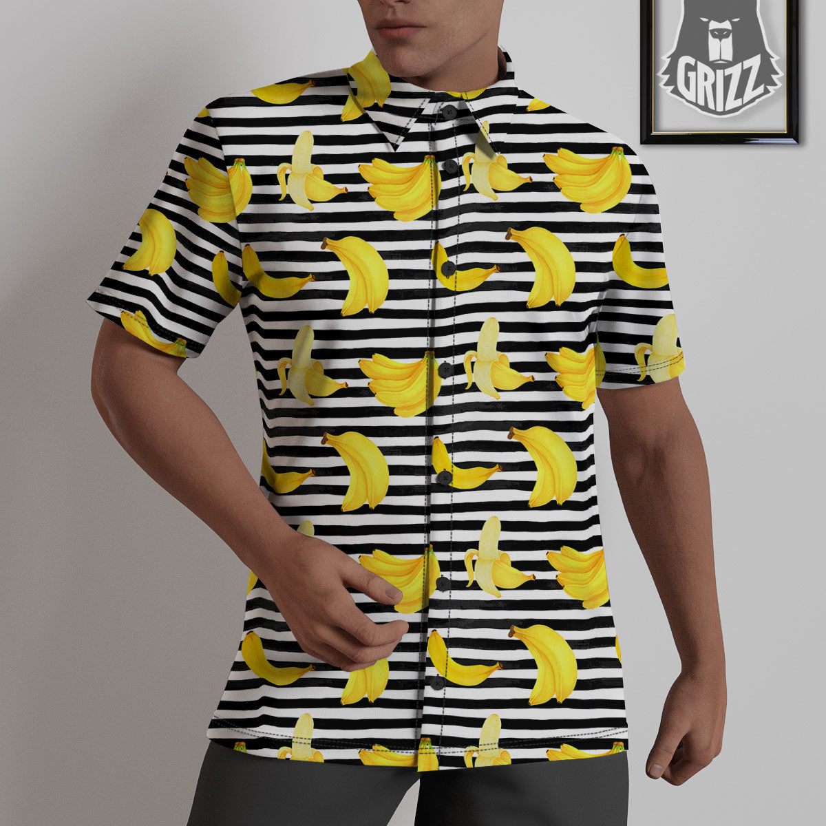 Banana Black Striped Print Pattern Untucked Shirts-grizzshop
