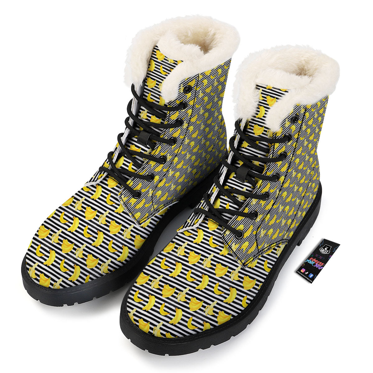 Banana Black Striped Print Pattern Winter Boots-grizzshop