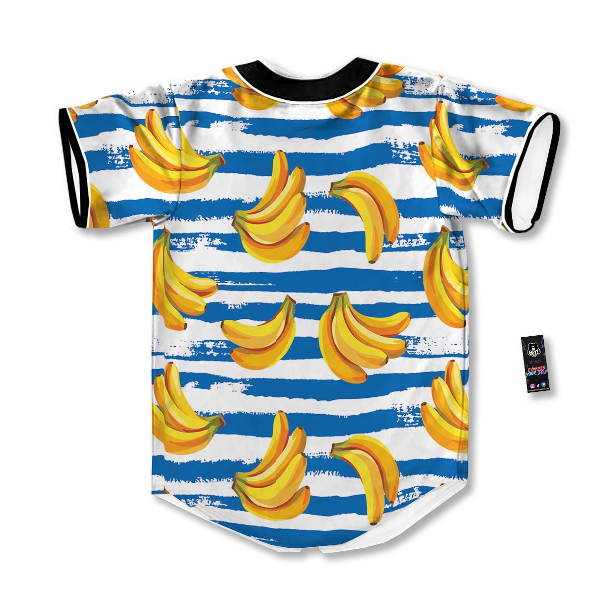 Banana Blue And White Striped Print Pattern Baseball Jersey-grizzshop