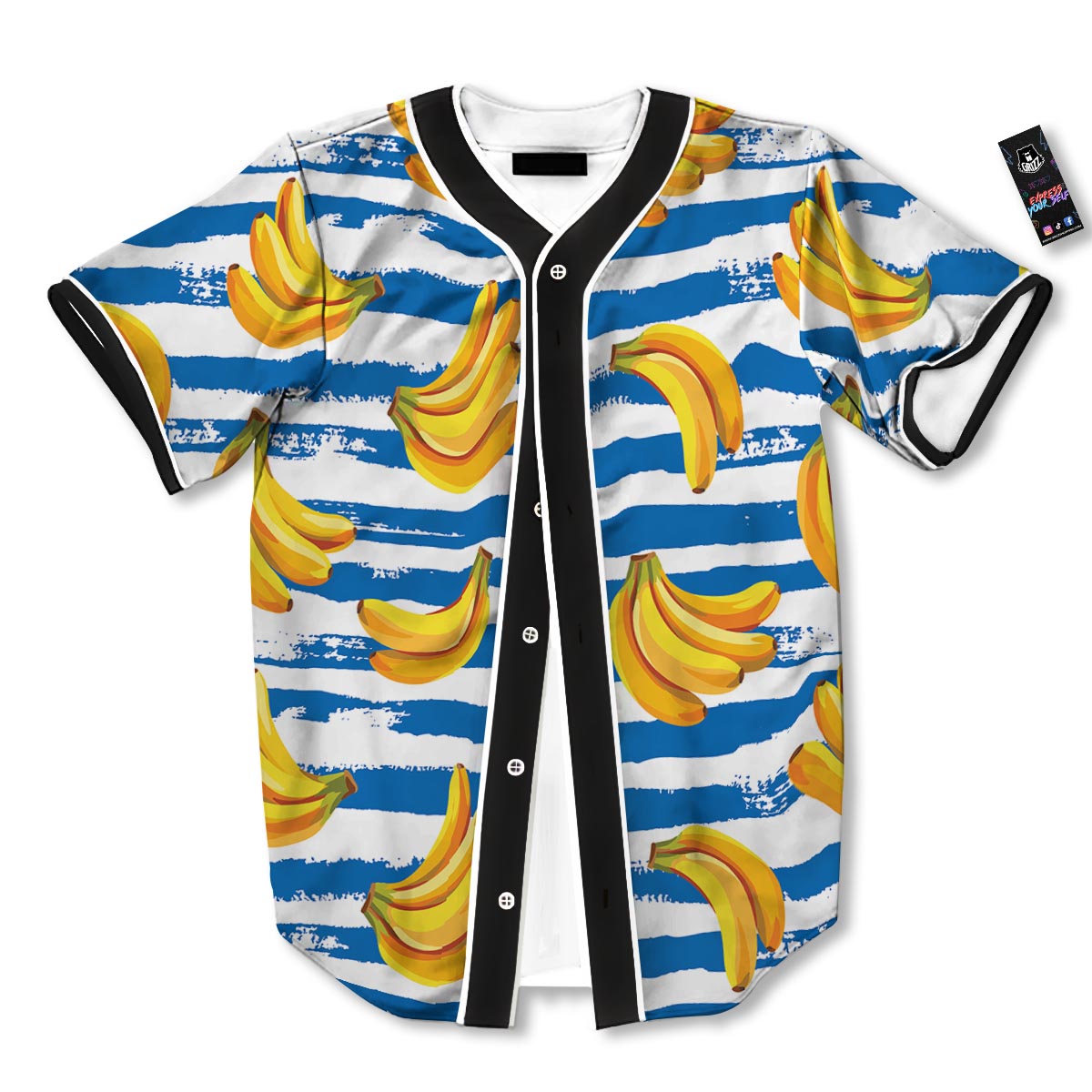 Banana Blue And White Striped Print Pattern Baseball Jersey-grizzshop