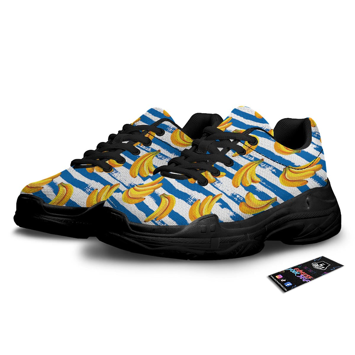 Banana Blue And White Striped Print Pattern Black Chunky Shoes-grizzshop