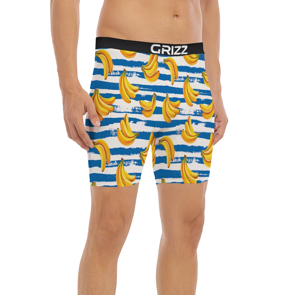 Banana Blue And White Striped Print Pattern Boxer Briefs-grizzshop