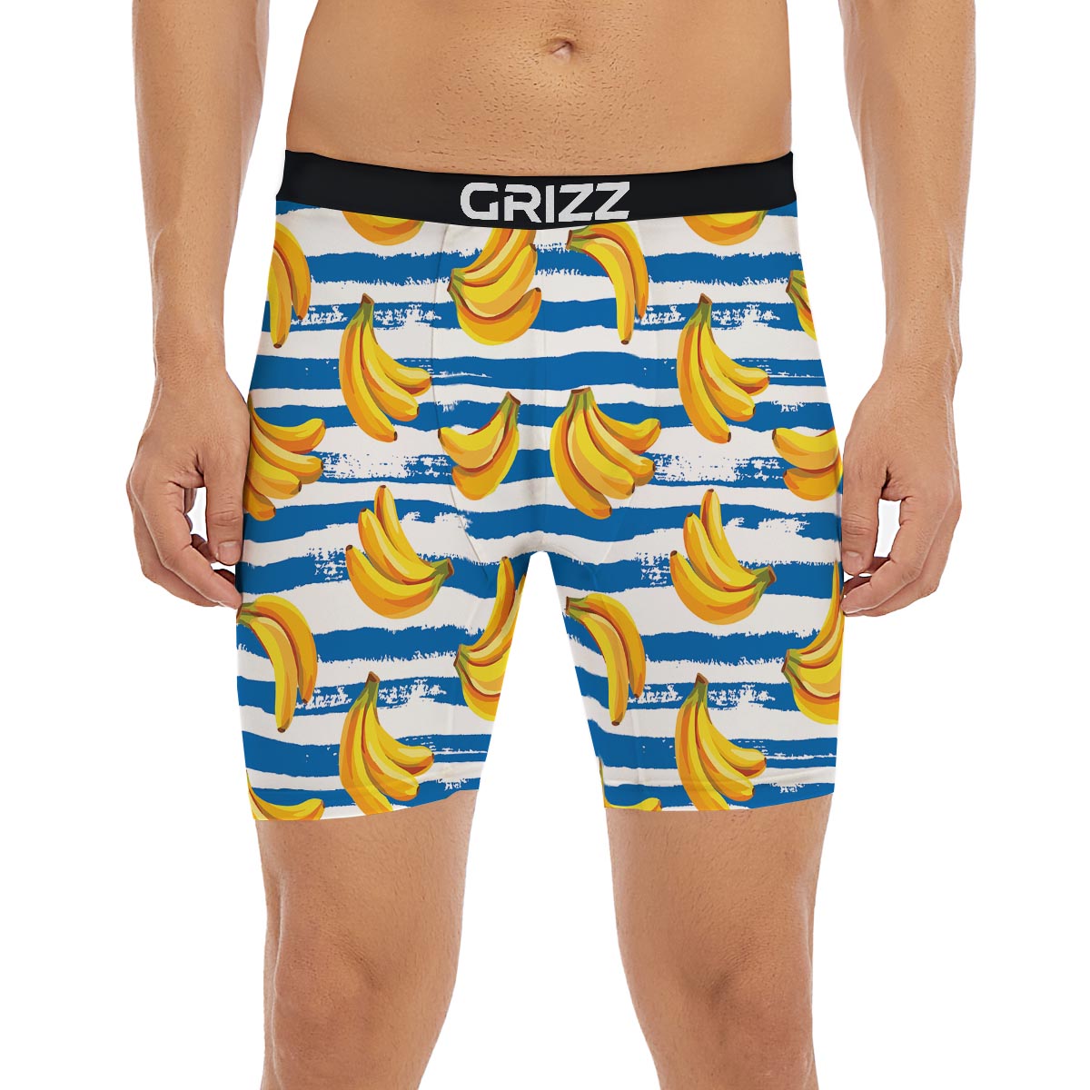 Banana Blue And White Striped Print Pattern Boxer Briefs-grizzshop