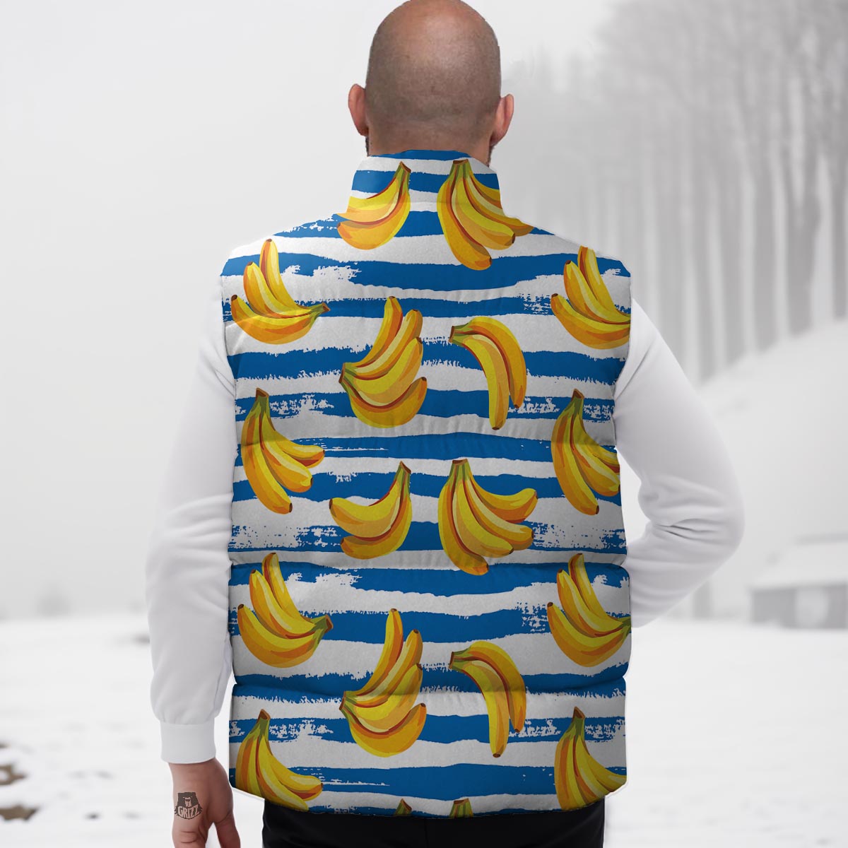 Banana Blue And White Striped Print Pattern Down Vest