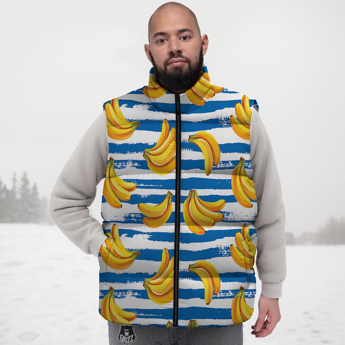 Banana Blue And White Striped Print Pattern Down Vest