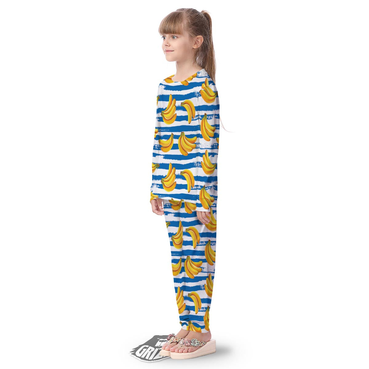 Banana Blue And White Striped Print Pattern Kid's Pajamas-grizzshop