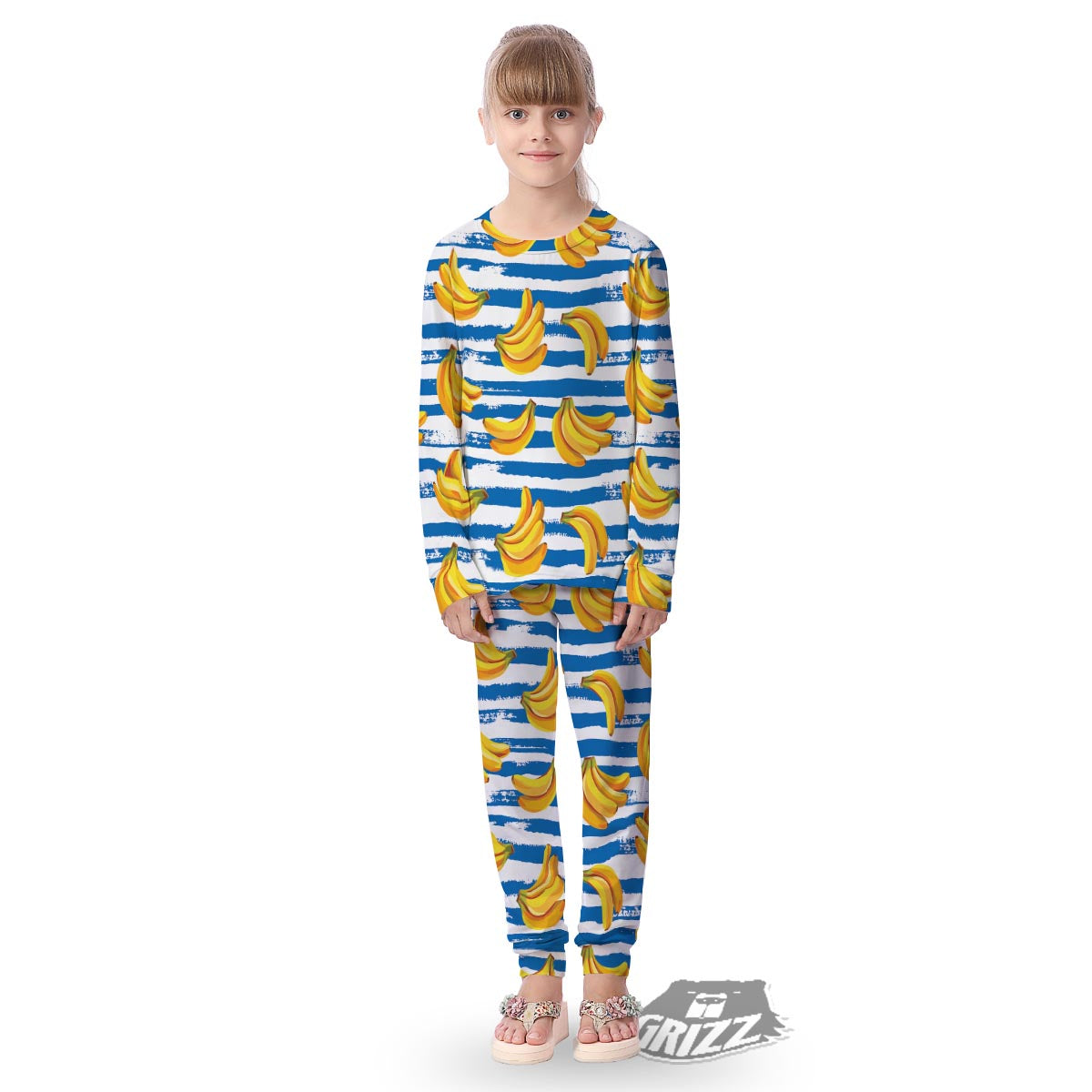 Banana Blue And White Striped Print Pattern Kid's Pajamas-grizzshop