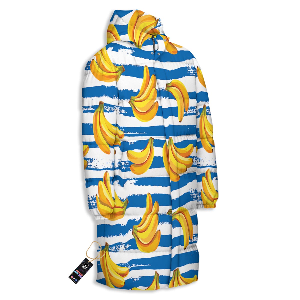 Banana Blue And White Striped Print Pattern Long Down Jacket-grizzshop