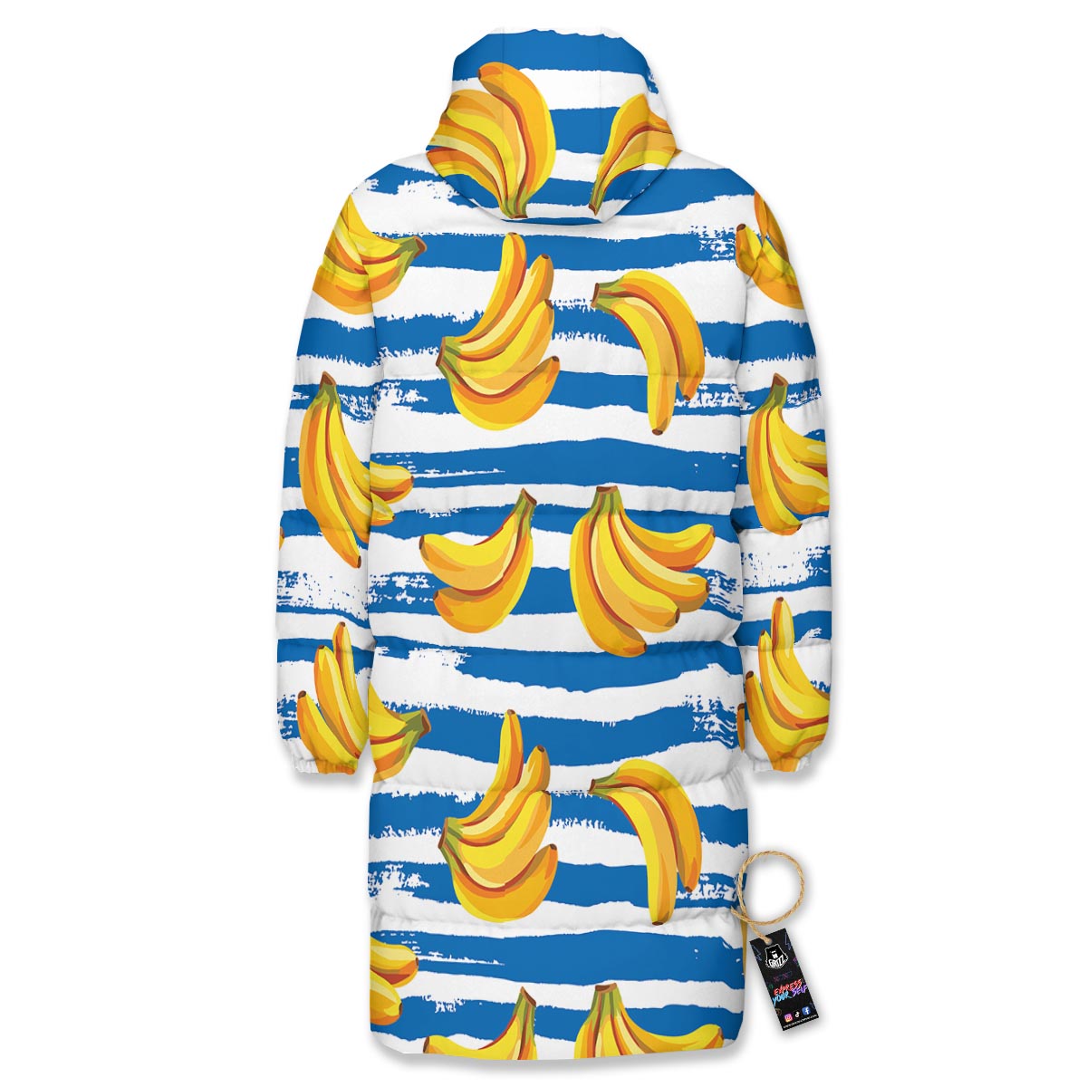 Banana Blue And White Striped Print Pattern Long Down Jacket-grizzshop