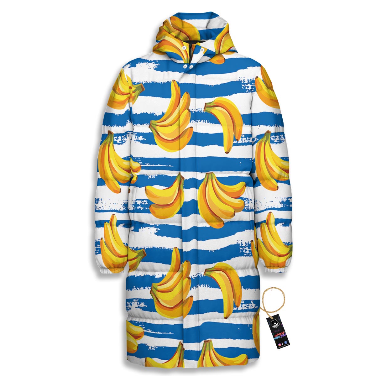 Banana Blue And White Striped Print Pattern Long Down Jacket-grizzshop