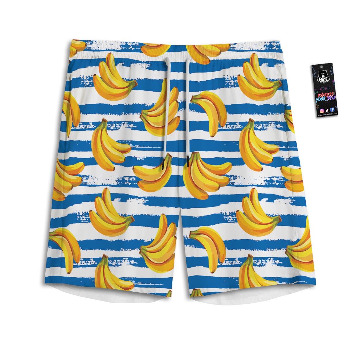 Banana Blue And White Striped Print Pattern Men's Athletic Shorts