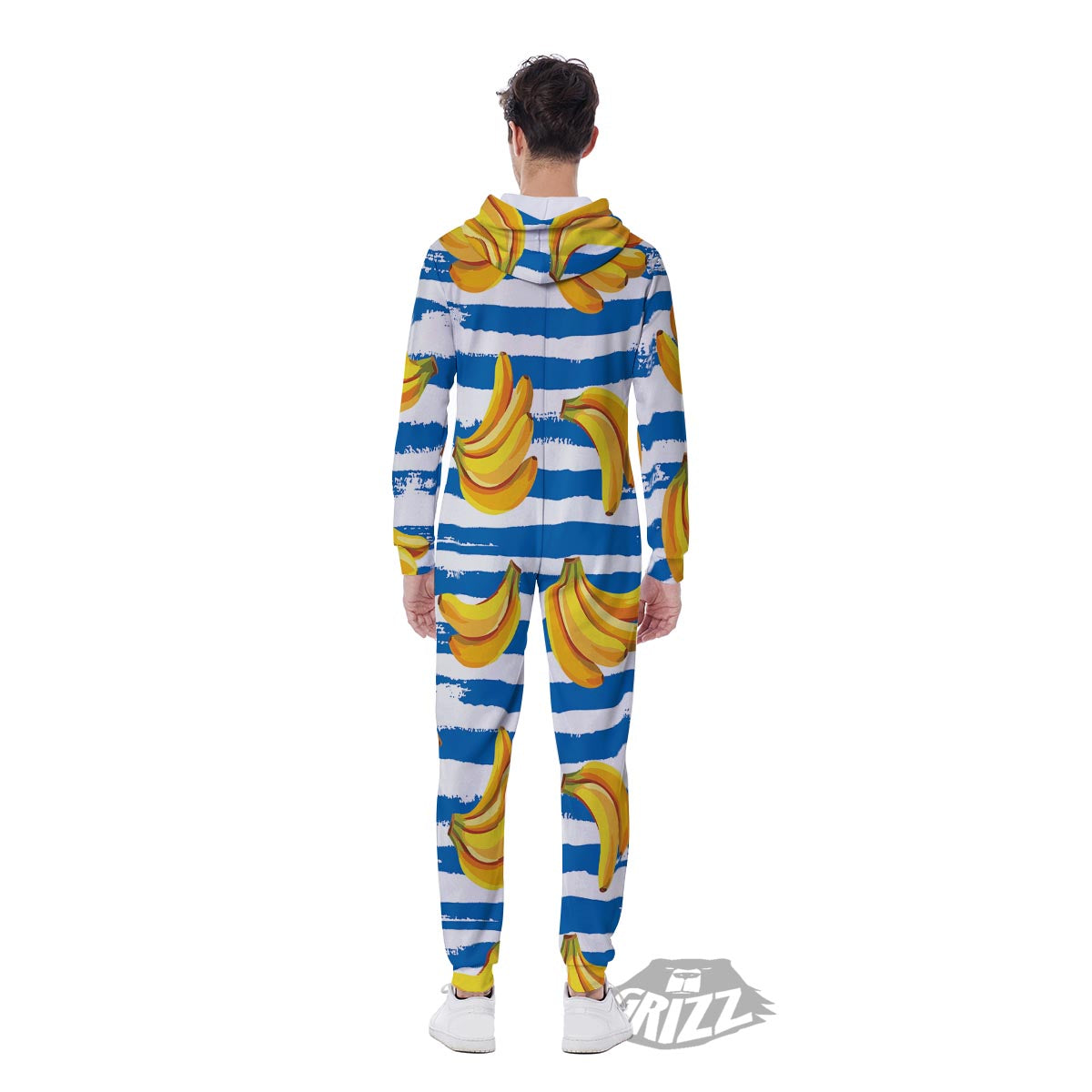 Banana Blue And White Striped Print Pattern Men's Jumpsuit-grizzshop